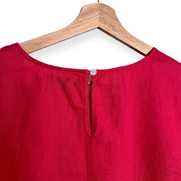 For Cynthia 100% Linen Hot Pink Short Flutter Sleeve Blouse Women's Size LP - Picture 6 of 8